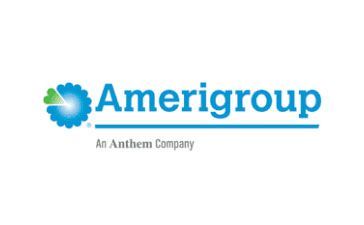 Amerigroup logo: blue text, flower icon, and 