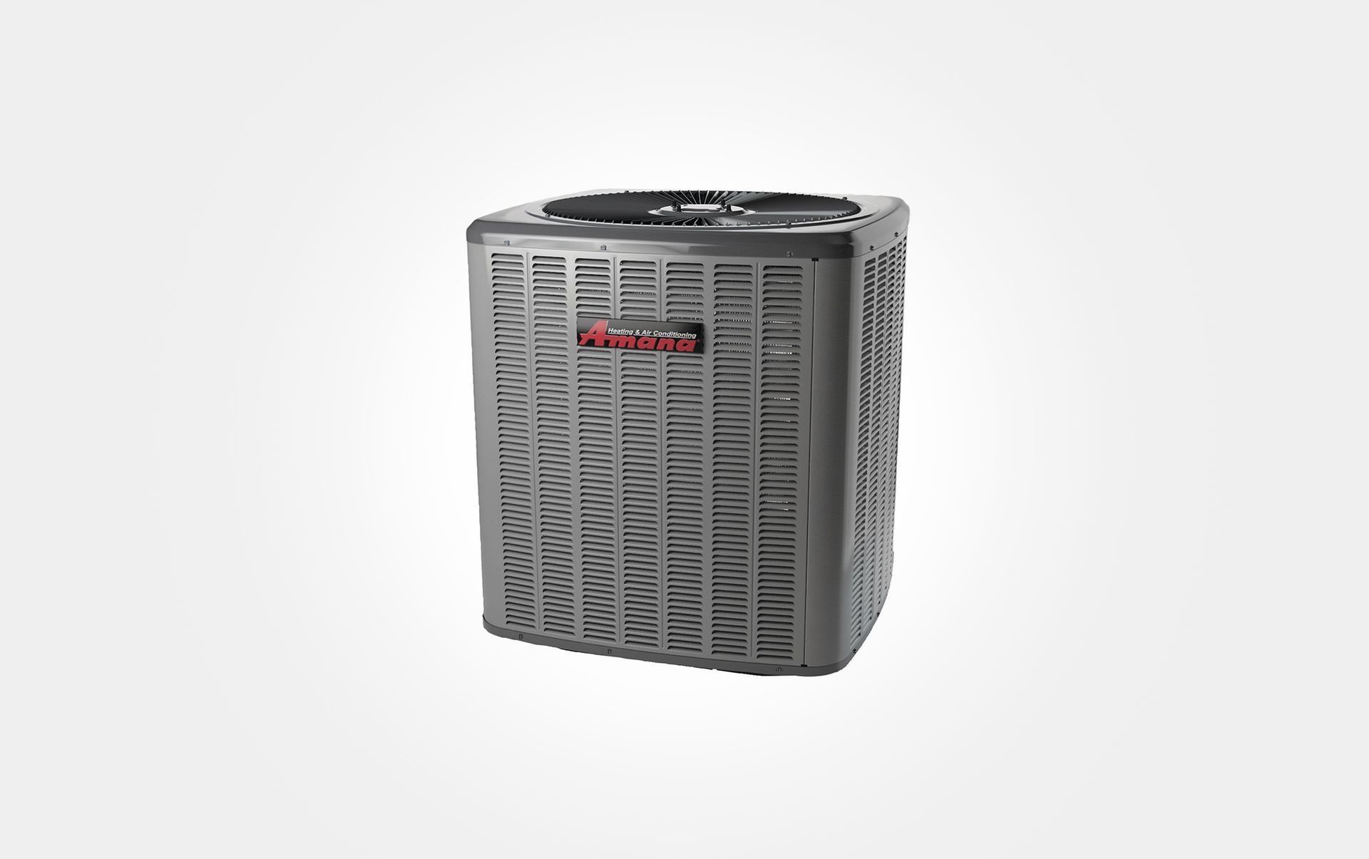 Outdoor air conditioning unit with gray metal casing.