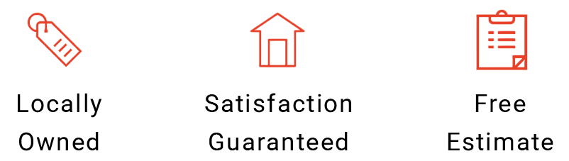 There are three icons on a white background that say locally owned , satisfaction guaranteed , and free estimates.