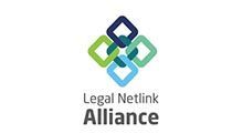 Logo for Legal Netlink Alliance: Interlocking squares in blue, green, and teal with text below.