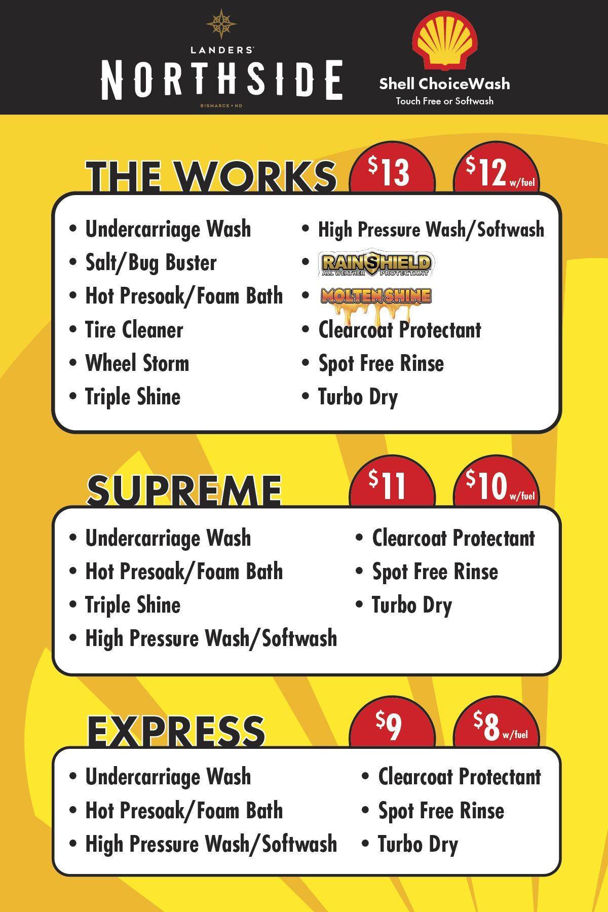 Car Wash Service Menu