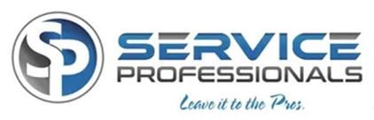 Logo for Service Professionals, featuring "SP" in a circle, and the company name. Text: "Leave it to the Pros."