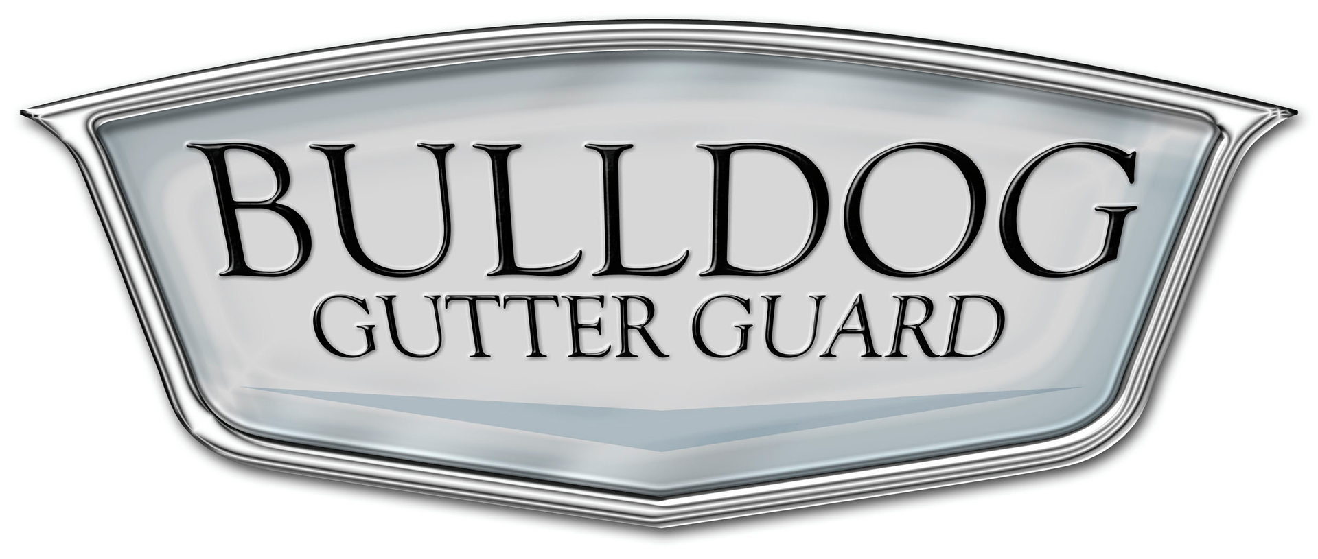 Logo for Bulldog Gutter Guard, with text inside a silver, decorative border.