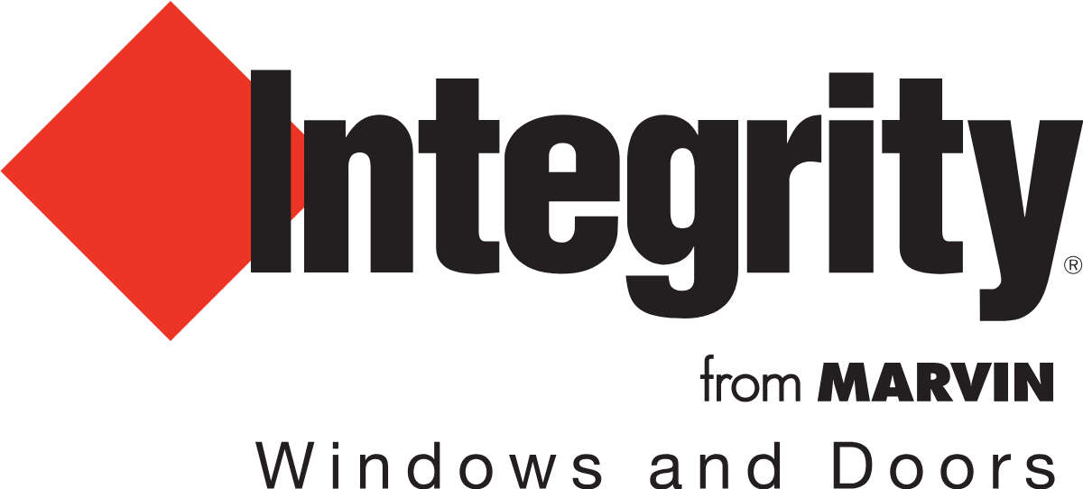 Integrity windows and doors logo with red diamond, black text, and 