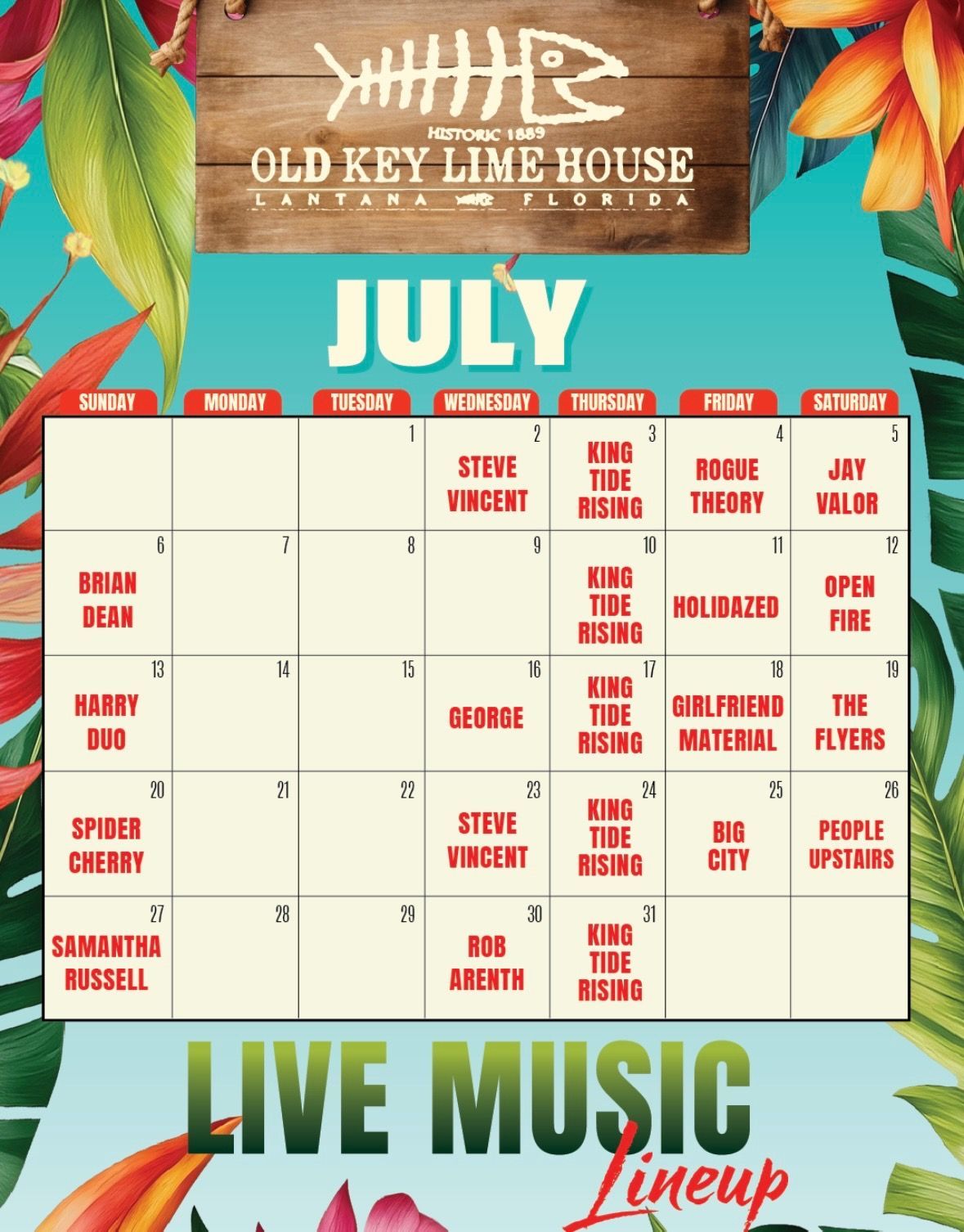 July Live Music Calendar 