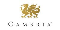 Cambria logo with gold lion above black serif text on white background