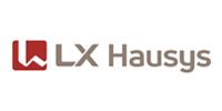LX Hausys logo with red icon and gray text on a white background
