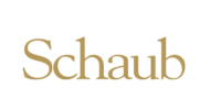 Schaub logo in gold serif text on a white background