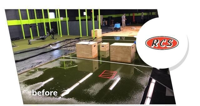 a before and after photo of a flooded parking lot