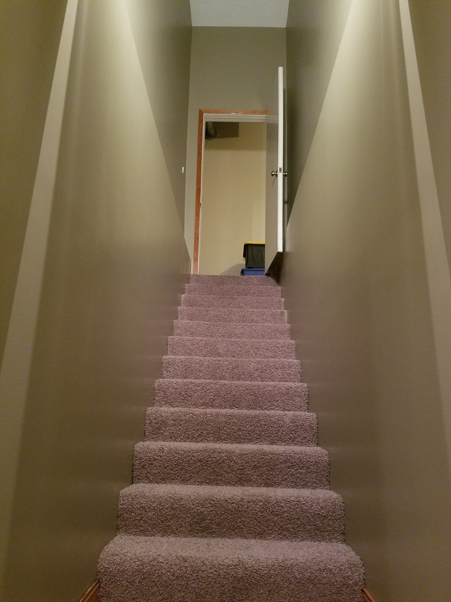 A set of stairs leading up to a room with a door.