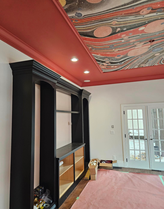 A church with stained glass windows and benches