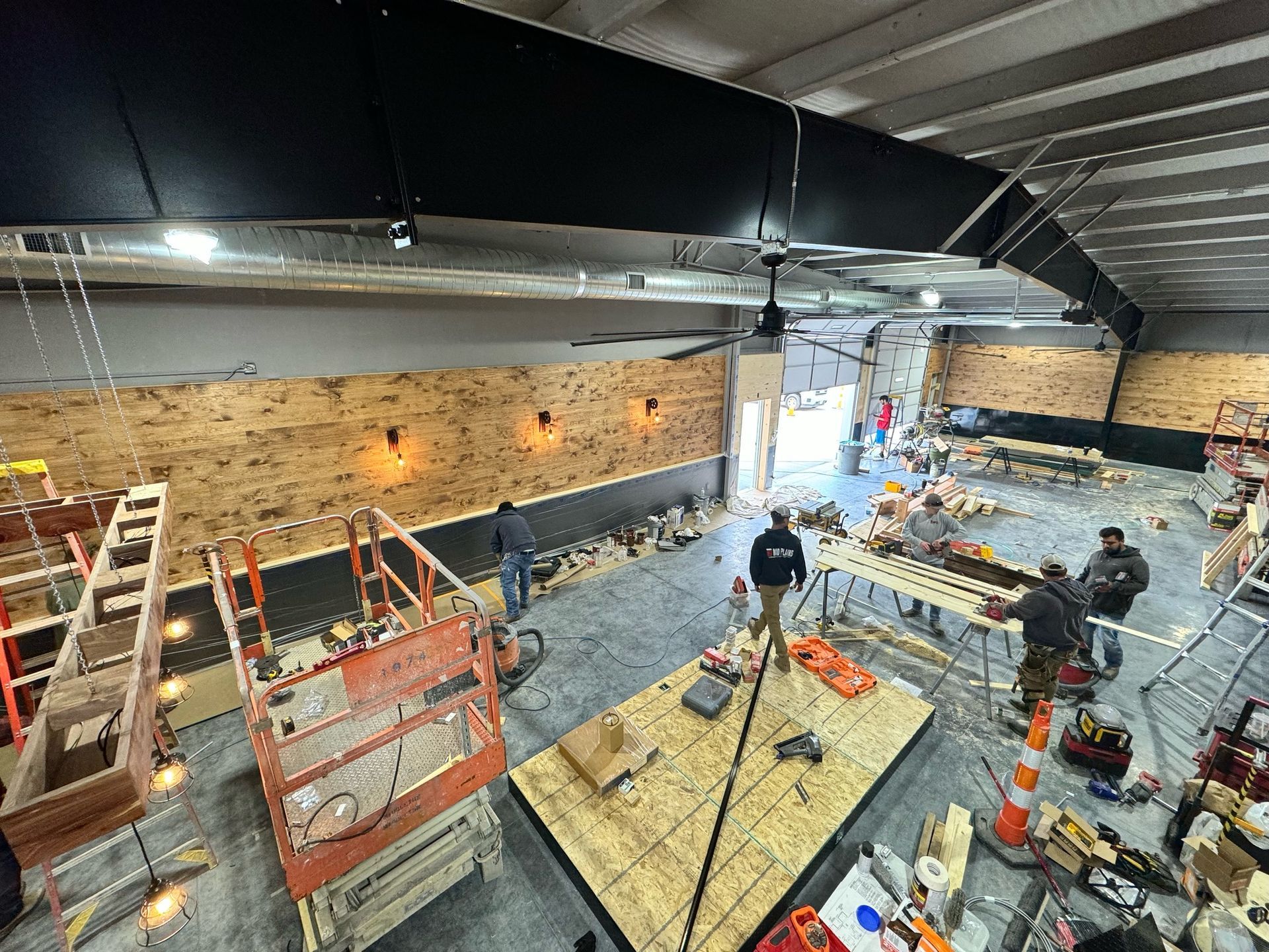 An aerial view of a building under construction.