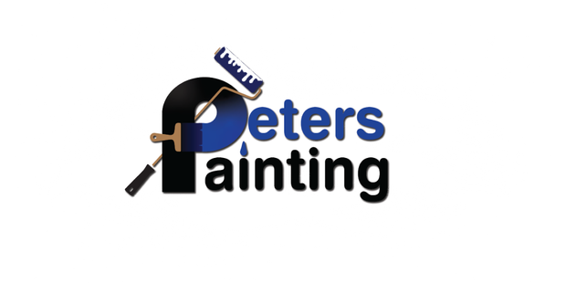 A logo for peters painting with a paint roller