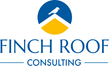 A blue and yellow logo for finch roof consulting