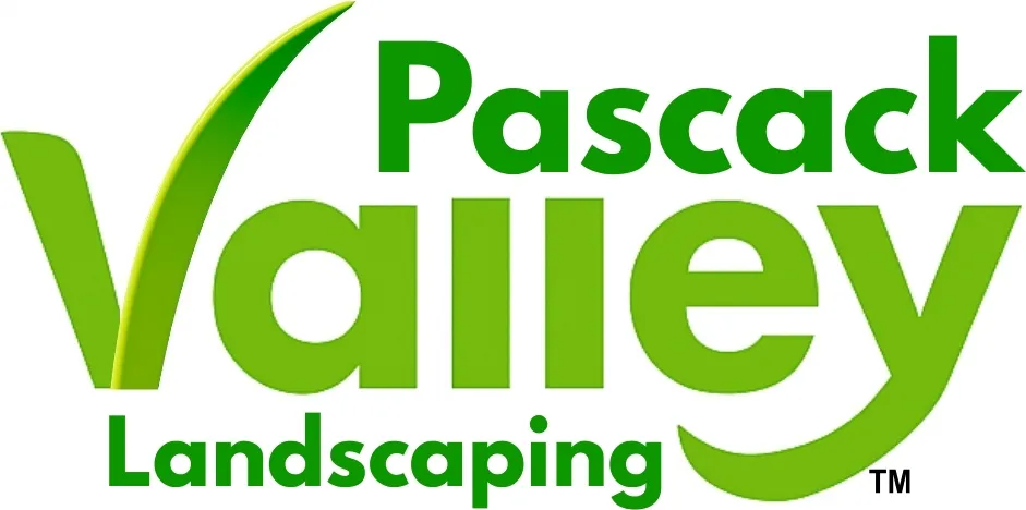 Pascack Valley Landscaping logo in green and gold with a stylized leaf and large “V” shape