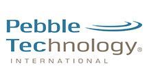 Pebble Technology International logo in blue and gray text with a curved swoosh