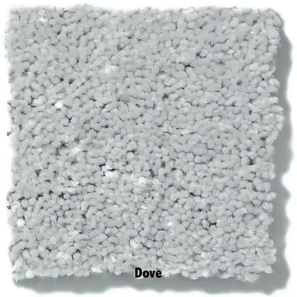Square carpet sample in a light gray color, labeled 