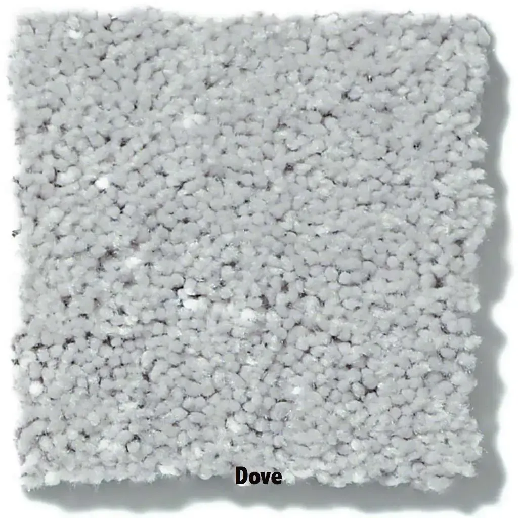 Square carpet sample in light gray color, labeled 