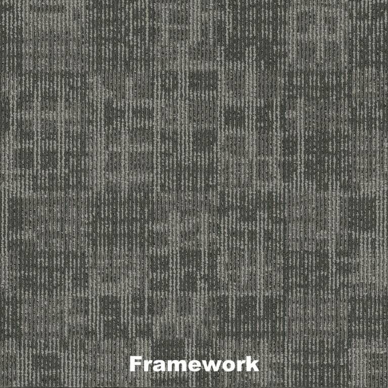 Dark gray and tan Framework carpet tile with grid-like pattern.