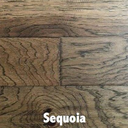 Close-up of hardwood flooring in a Sequoia color, showing wood grain patterns.