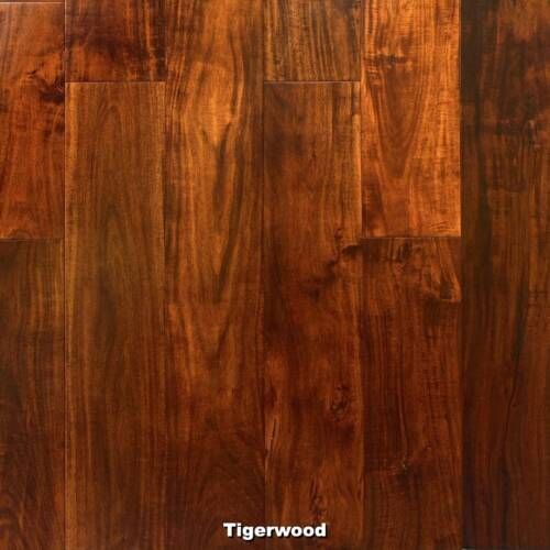 Tigerwood hardwood flooring with dark brown and amber tones.