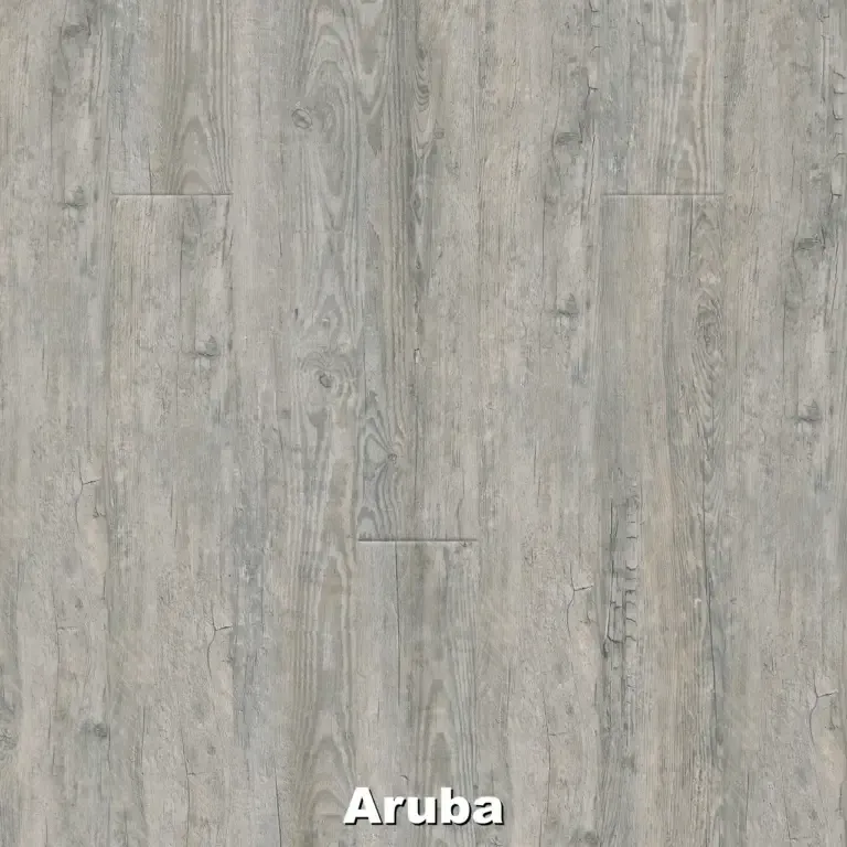 Light gray wood flooring with Aruba text at the bottom.