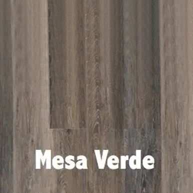 Wooden flooring sample: Mesa Verde. Gray-brown planks with wood grain texture.