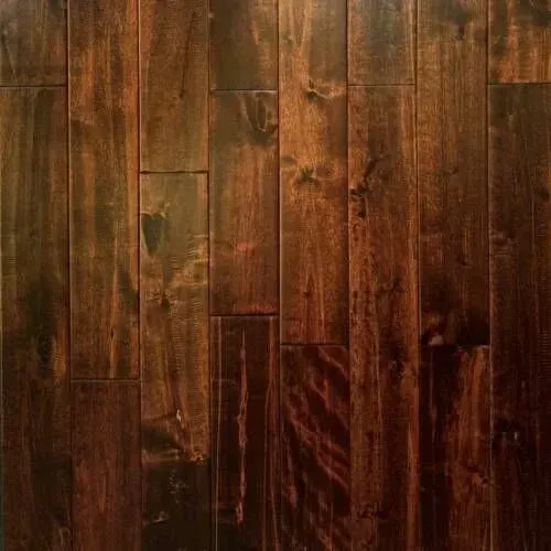 Dark stained hardwood flooring, vertical wood grain.