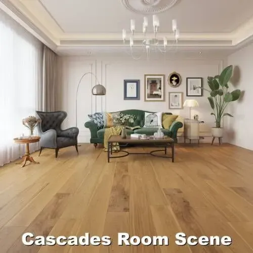 Living room with hardwood floors, green sofa, and decorative wall art.