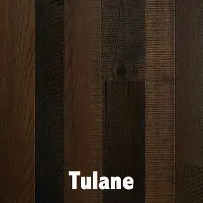 Dark brown hardwood flooring sample, labeled 