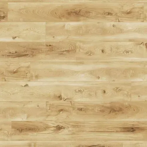 Light-colored wood flooring with wood grain and knots.
