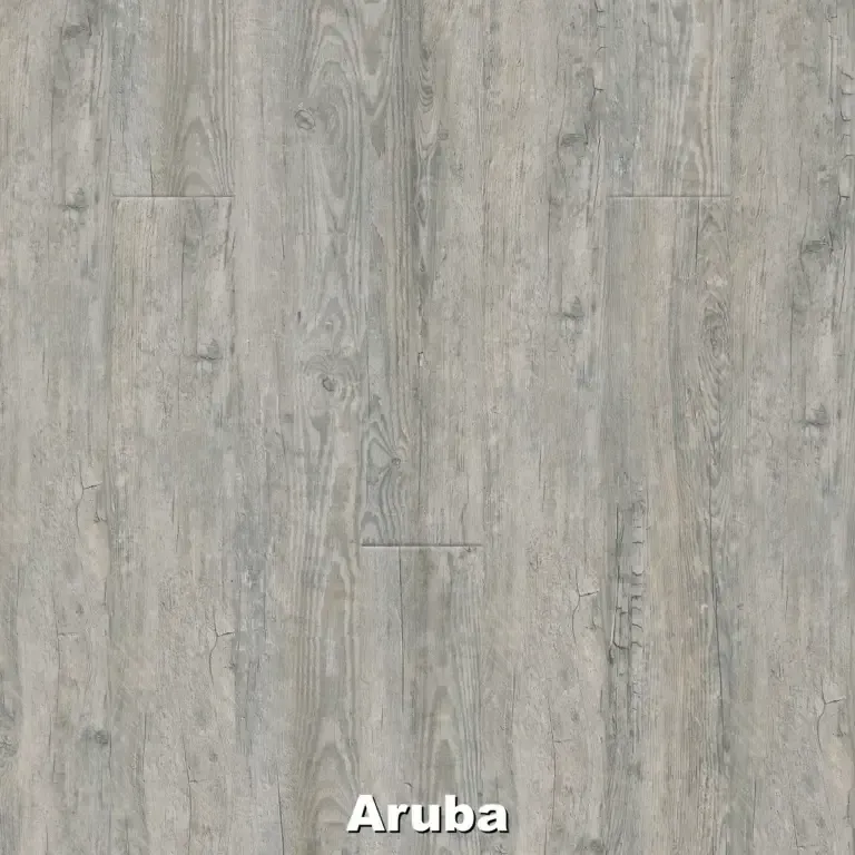 Light gray wood flooring with Aruba text at the bottom.