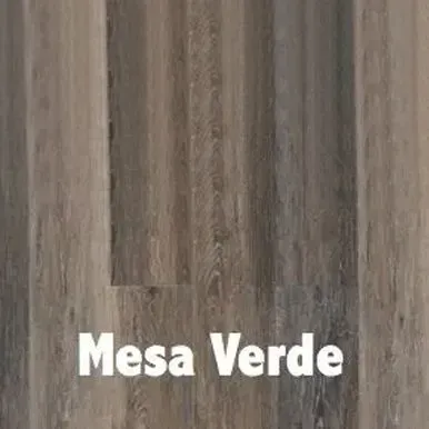 Wooden flooring sample: Mesa Verde. Gray-brown planks with wood grain texture.