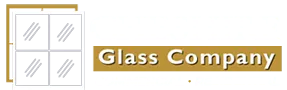 Glass Company logo with white window panes and gold text on a gold banner