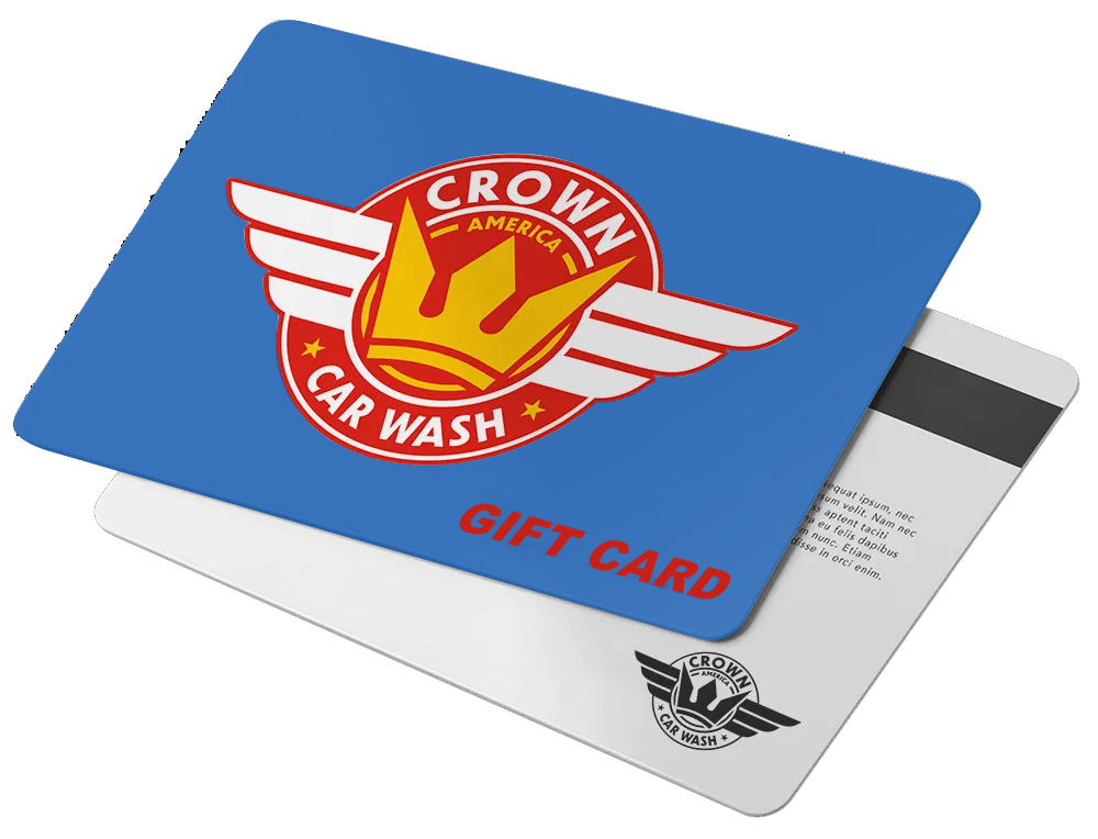 Two gift cards for crown car wash are stacked on top of each other.