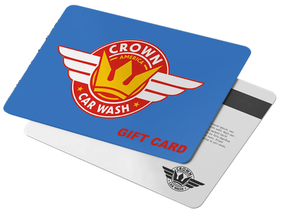 Two gift cards for crown car wash are stacked on top of each other.