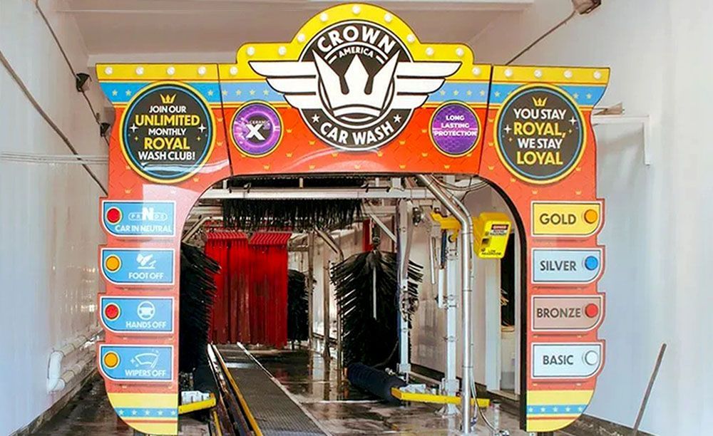 Car Wash entrance with color-coded service tiers