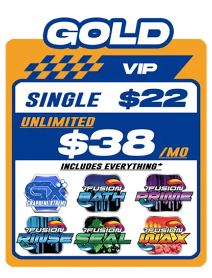 Gold VIP car wash sign: Single wash $22, unlimited washes for $38/month