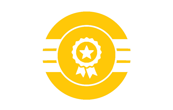 A yellow circle with a white star inside of it.