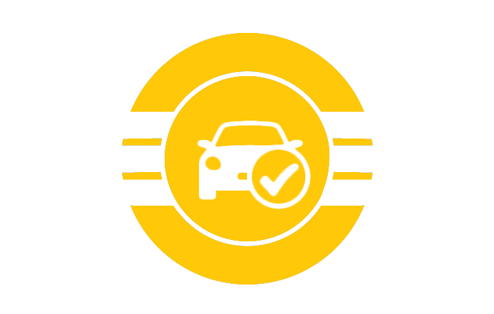 A yellow circle with a car and a check mark inside of it.