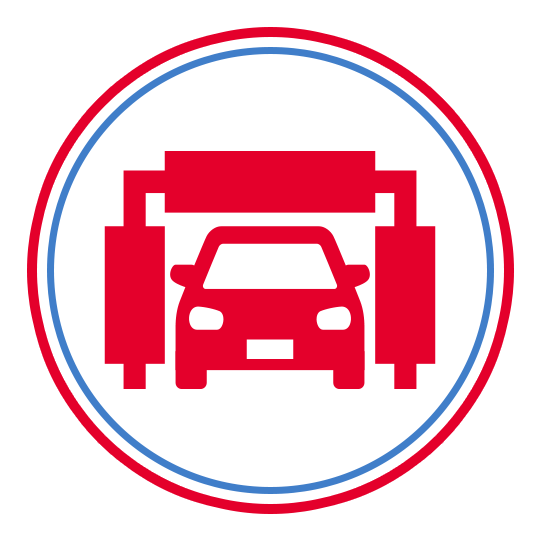 An icon of a car being washed in a car wash.