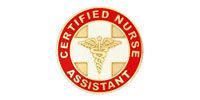 Certified Nursing Assistant badge with a caduceus symbol in red and gold