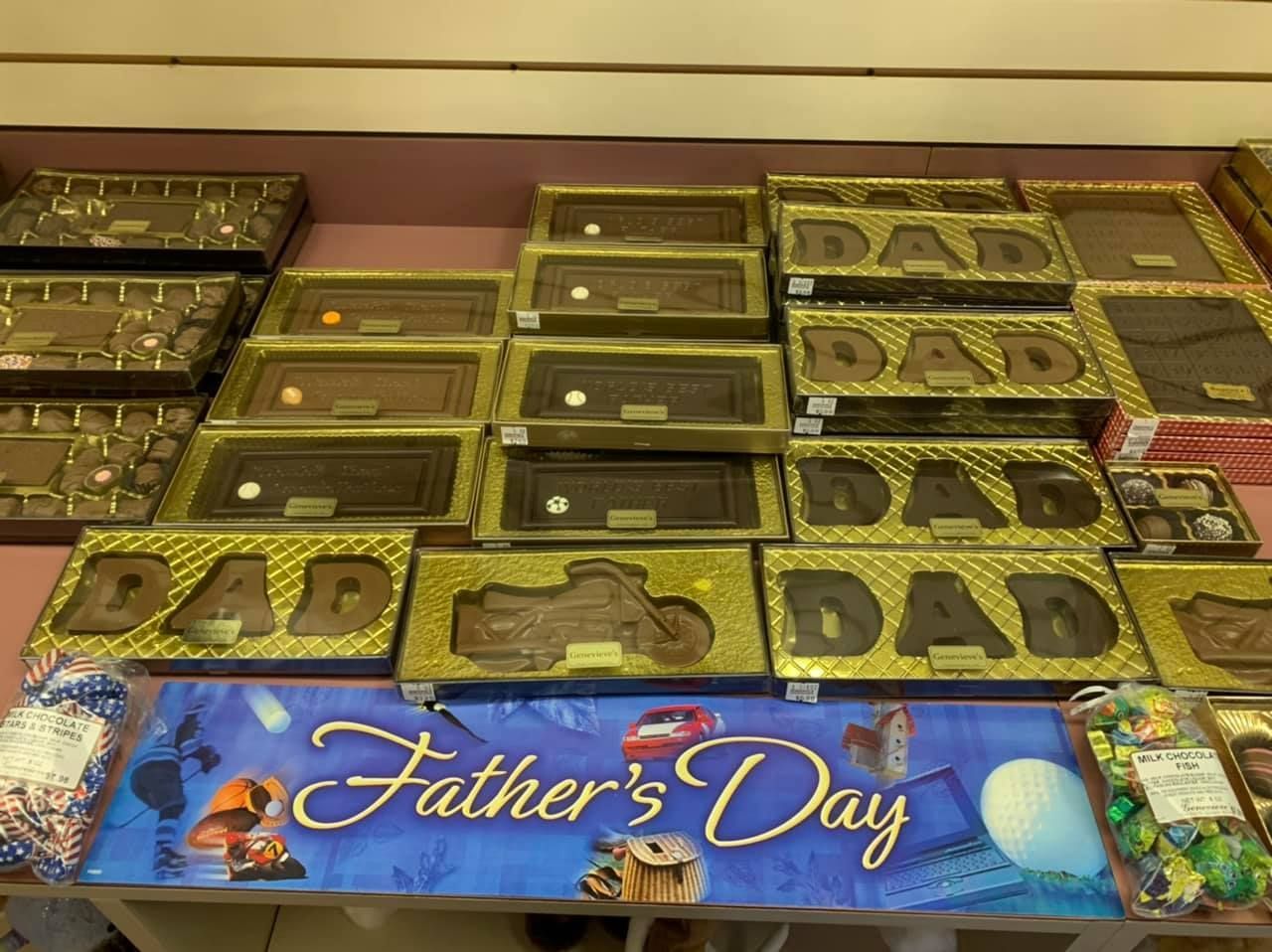 Shelves of chocolate gifts, including 