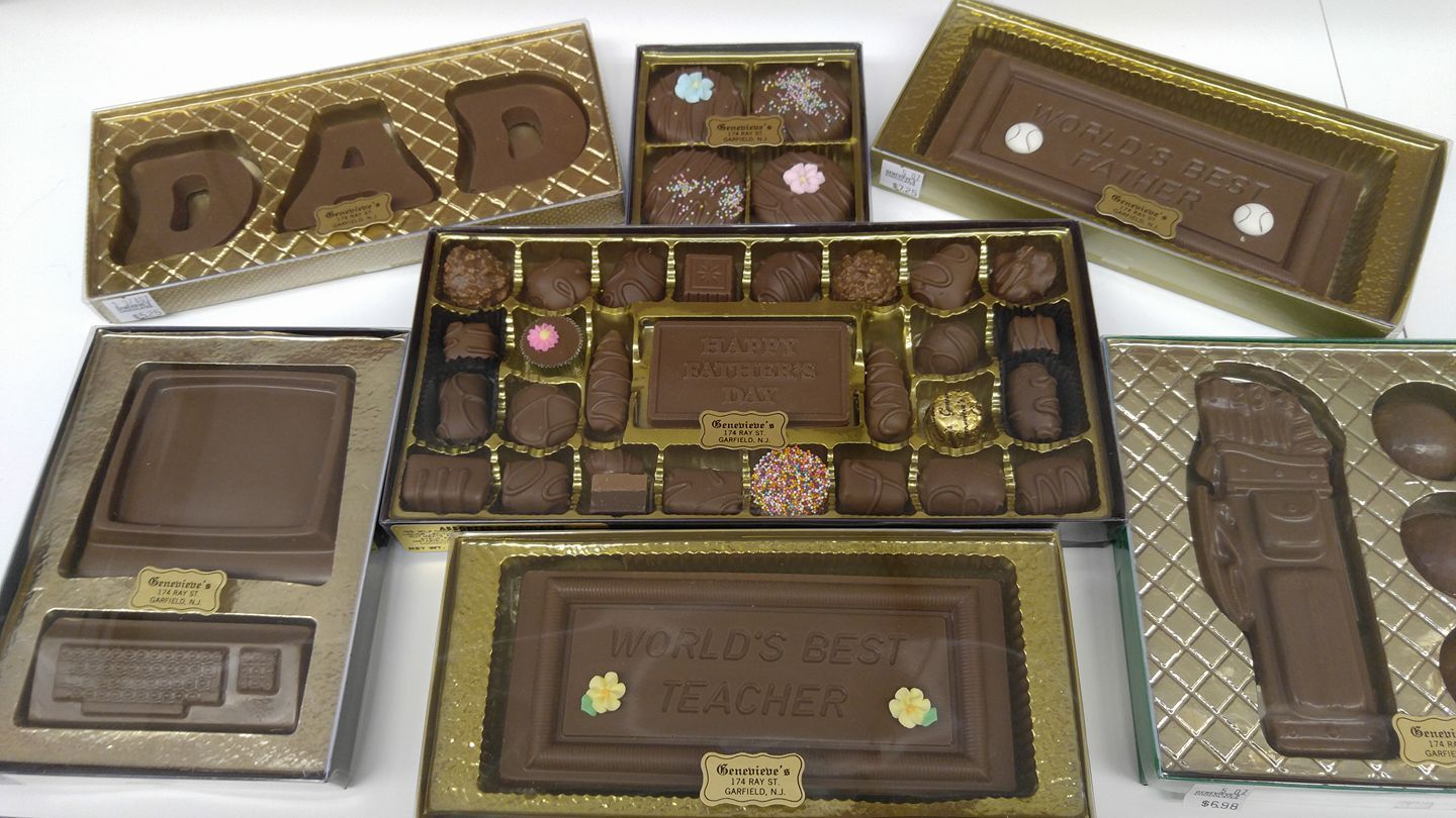 Chocolate assortments in boxes; some shaped as 