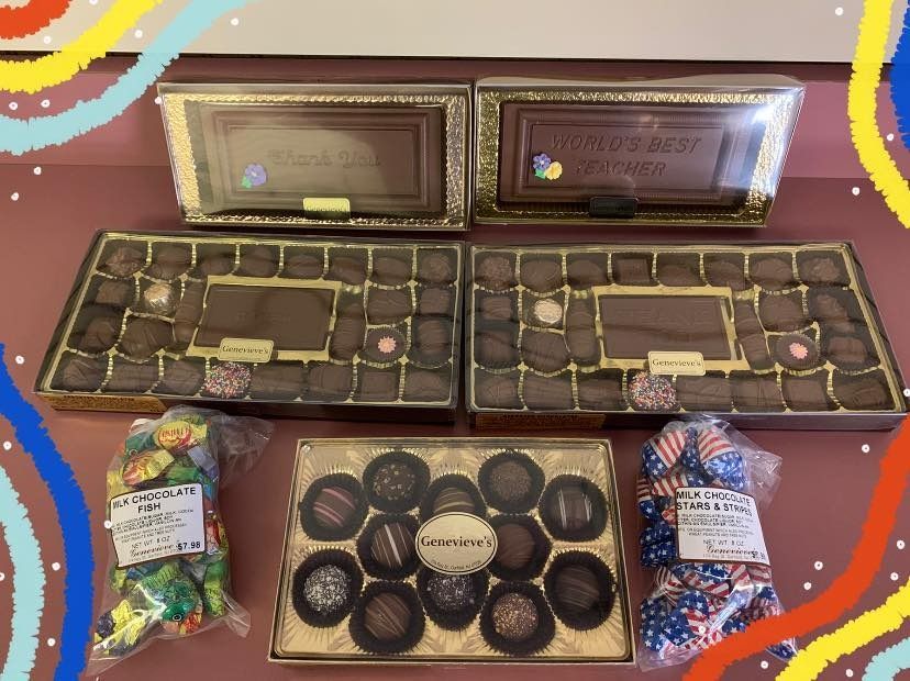 Chocolate boxes and candy, a store display.
