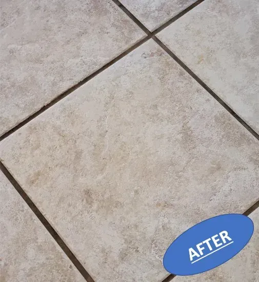 Beige tiled floor with diagonal grout lines and a blue “AFTER” label in the corner