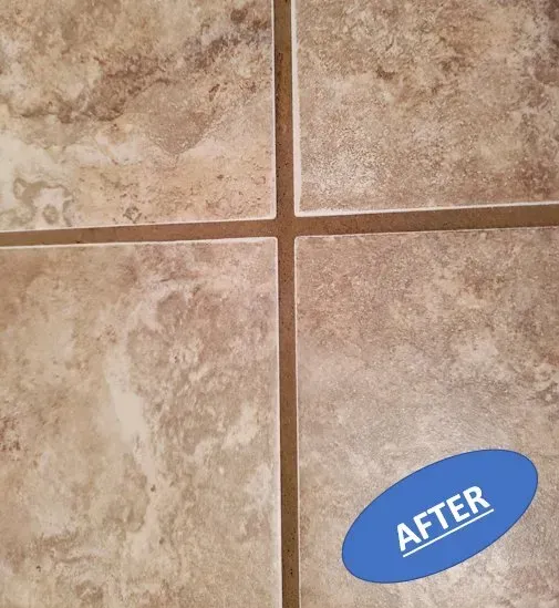 Beige tiled floor with a blue “AFTER” label in the lower right corner