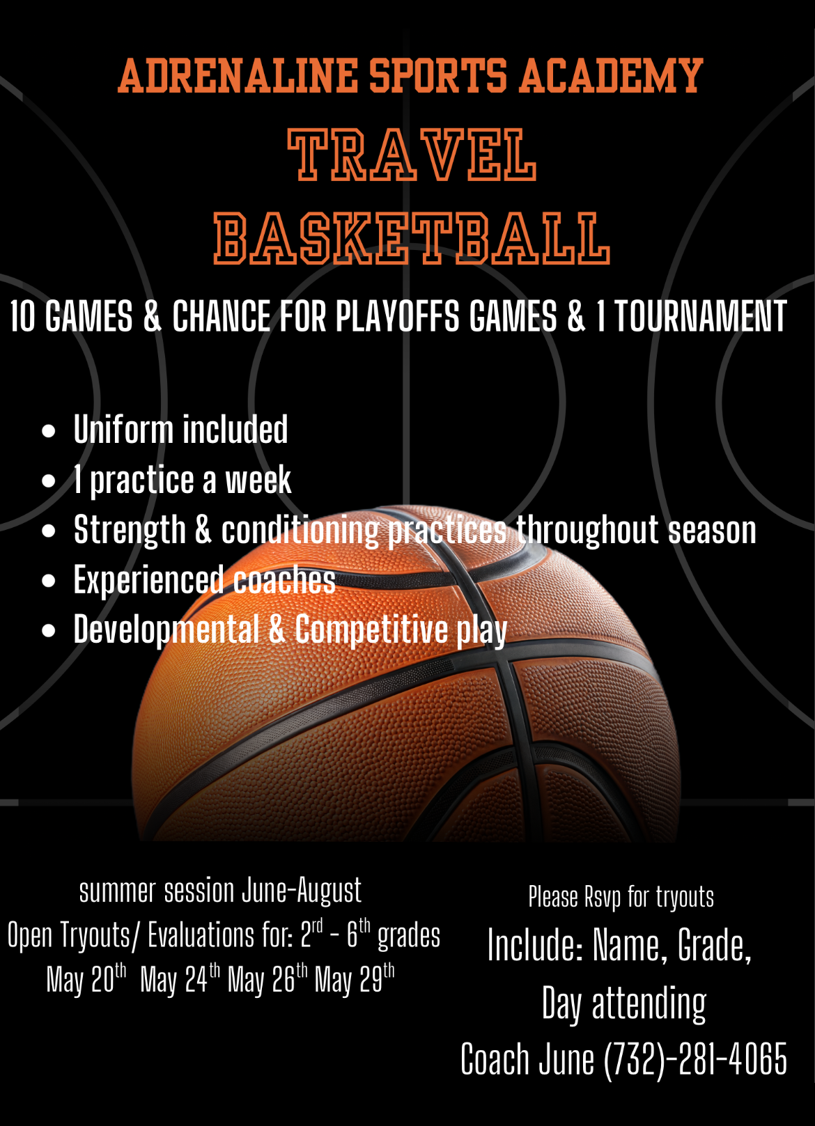 A poster for a basketball academy with a basketball on it.