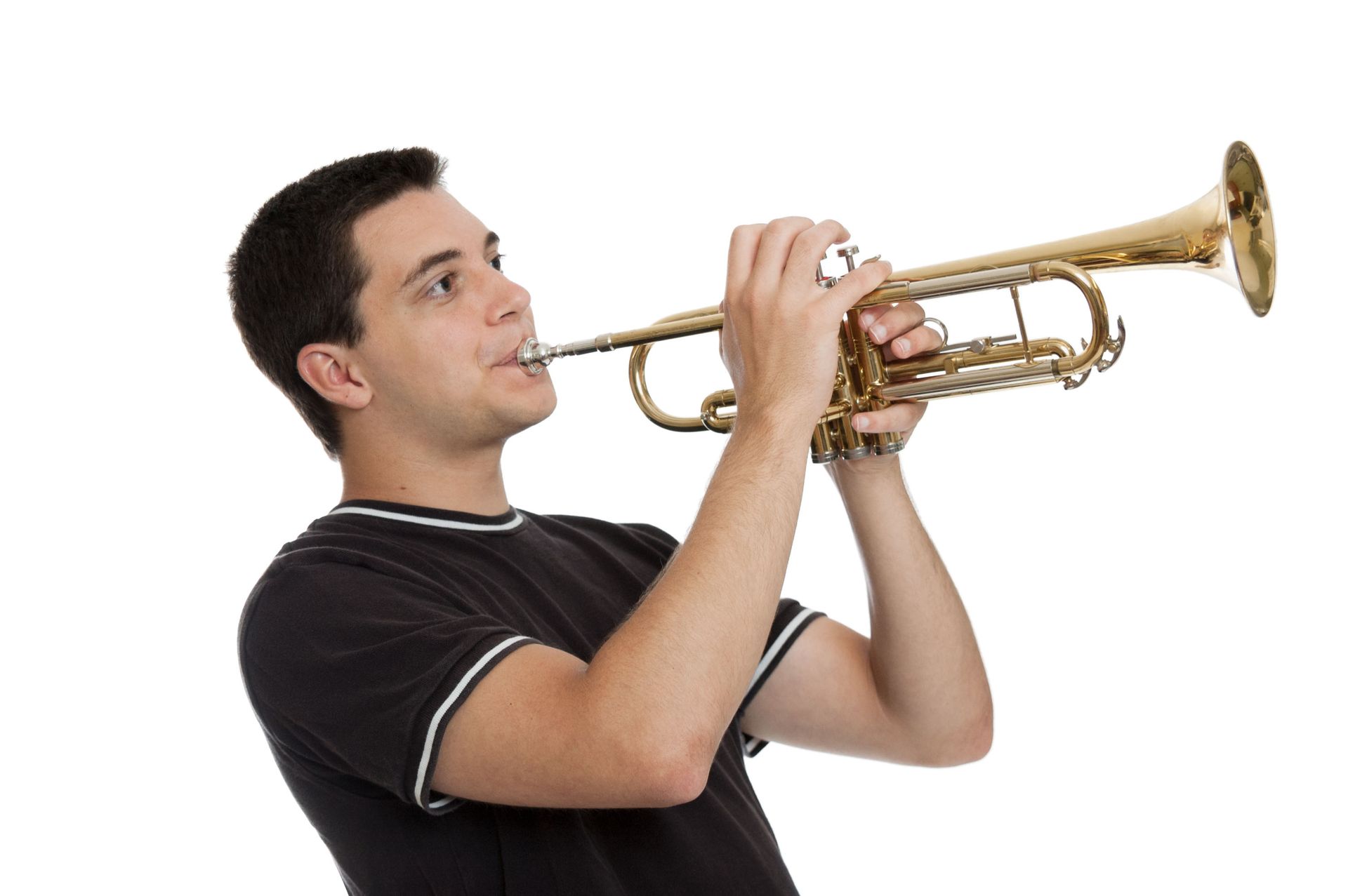 Teen boy playing a trumpet