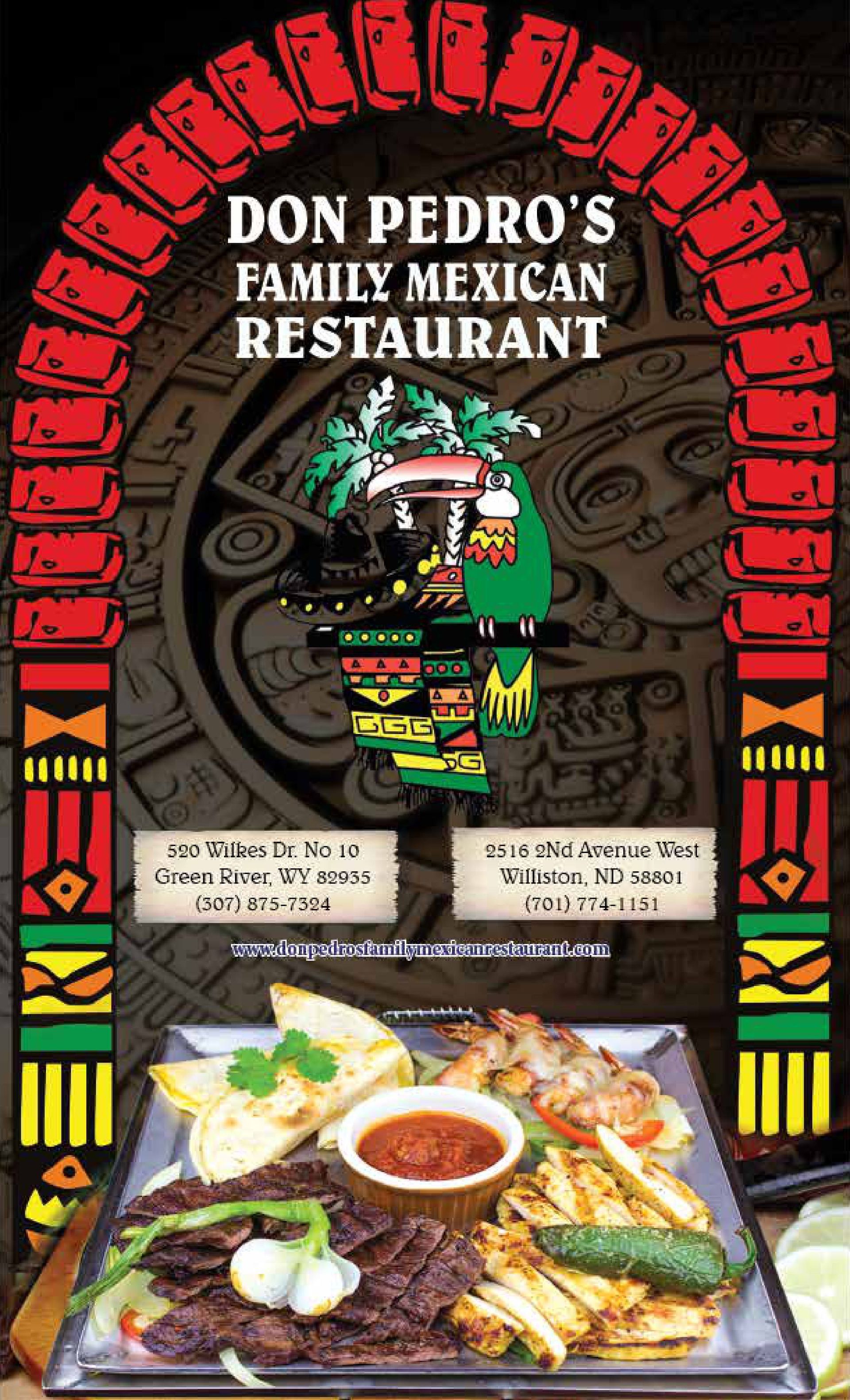 A menu for don pedro 's family mexican restaurant.